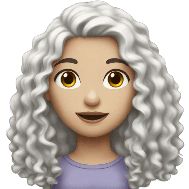 white skin girl has long black curly hair  emoji