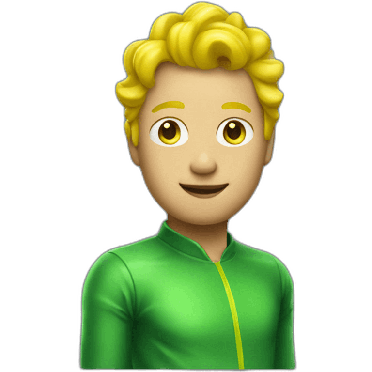 person with a green latex suit and yellow hair emoji