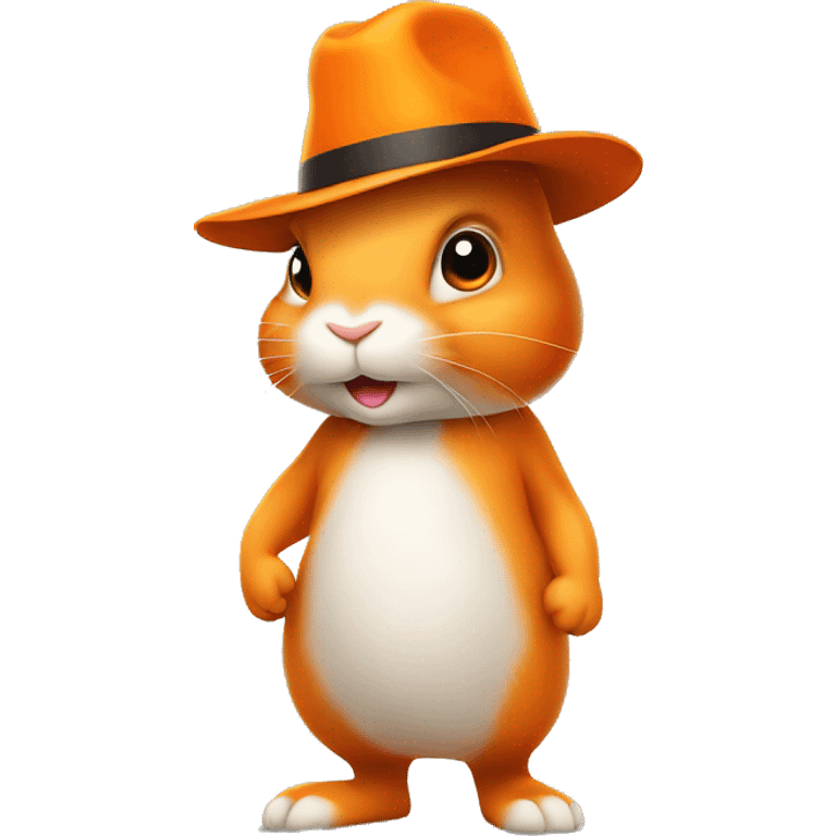 orange rabbit stands on two legs with a hat emoji