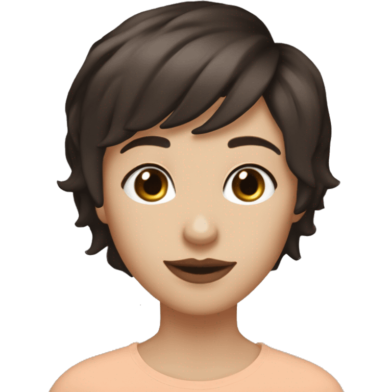 pale peach skinned dark brown short hair dark  brown eyes , brown mole above lip and nose ring masc lesbian  emoji