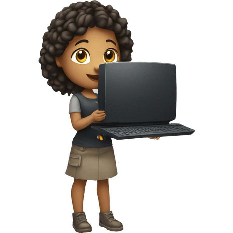 Artist girl holding computer emoji