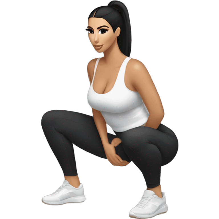 Kim K squatting in yoga pants emoji