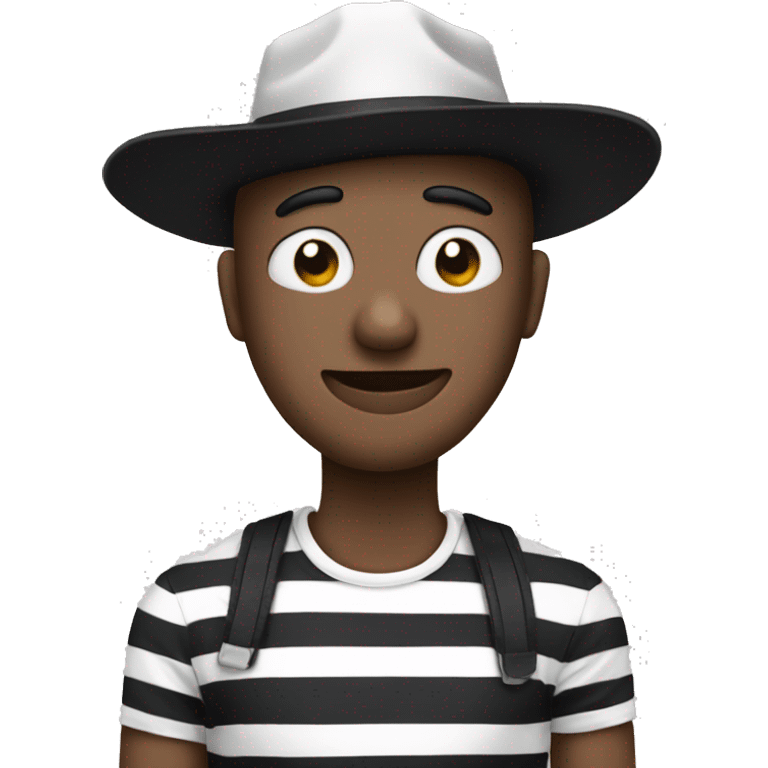 a man with an eye mask and an black and white stripes  t shirt and a hat emoji