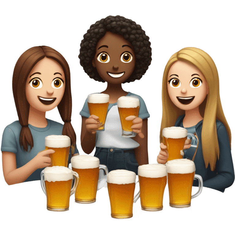 Five girls drinking pints of beer and eating sausage emoji