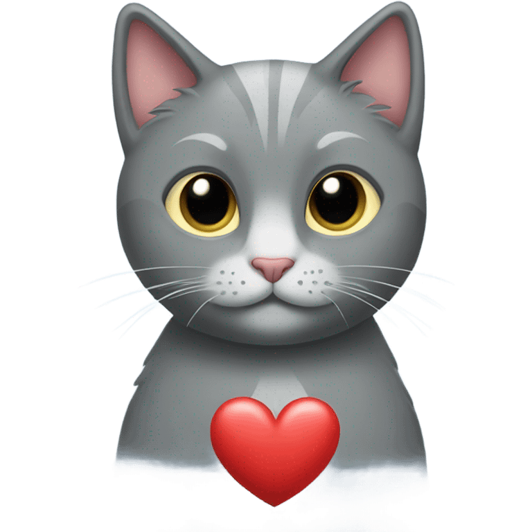 Grey cat with heart emoji