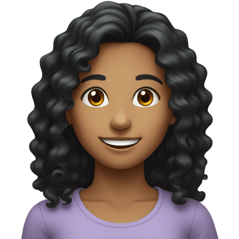 smiling girl with long hair with curly black hair  emoji