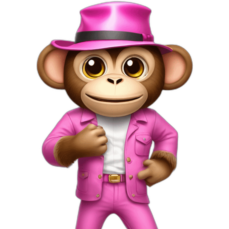 Monkey with hat glazzes a shirt and pants and pink shoes and a rubes cube in hes hand glazzes emoji