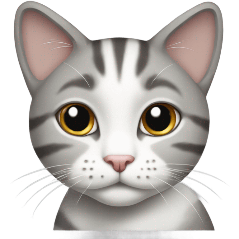 Grey and white tabby cat with white chin and paws emoji