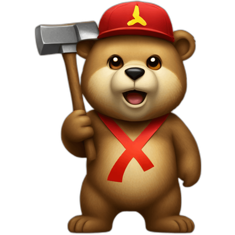 bear wearing a hat with a hammer and sickle emoji