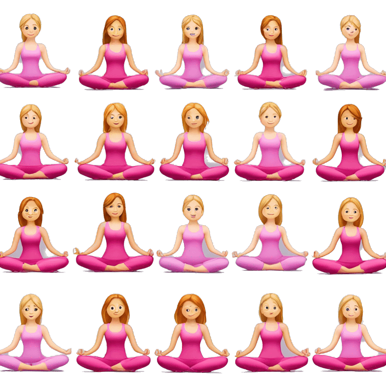 two girls doing yoga, one pale with copper hair and dressed in all pink, the other one blonde. Zoom out to show them sitting down emoji