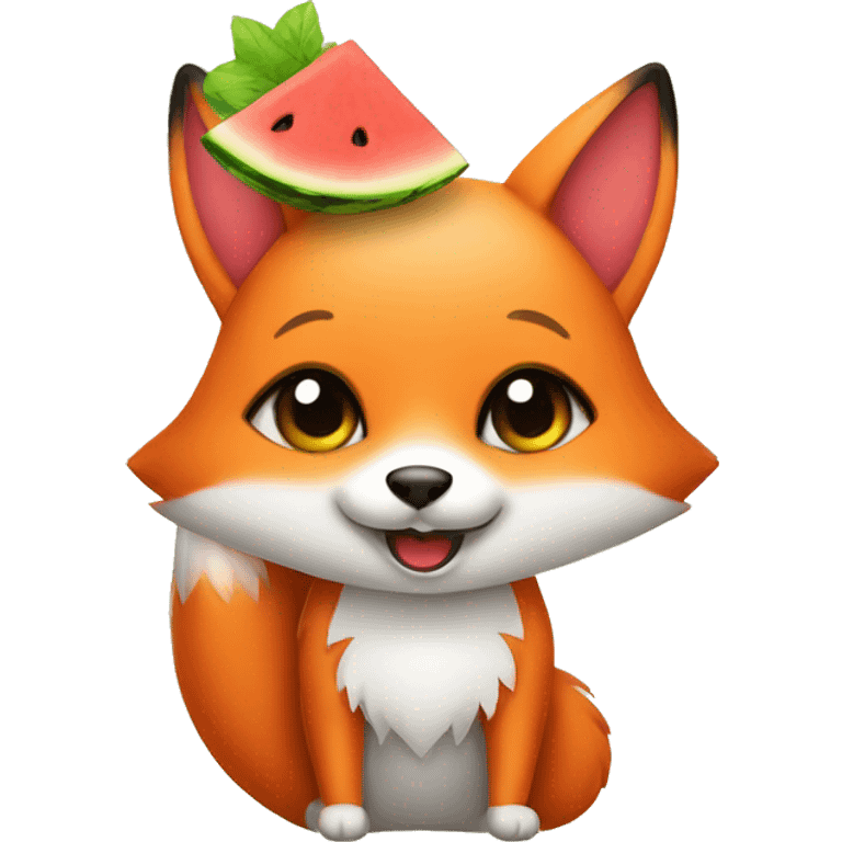 cute fox with watermelon emoji