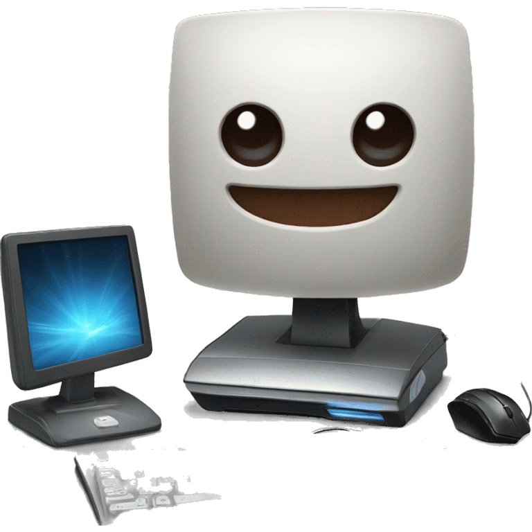 Gaming pc with keyboard and mouse on a computer desk emoji