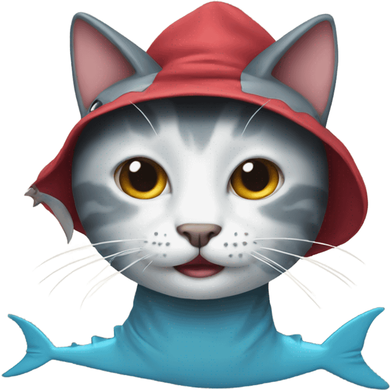 Cat with a shark hat emoji