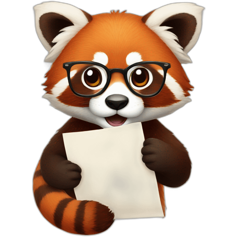 a red panda with glasses holds a piece of paper emoji