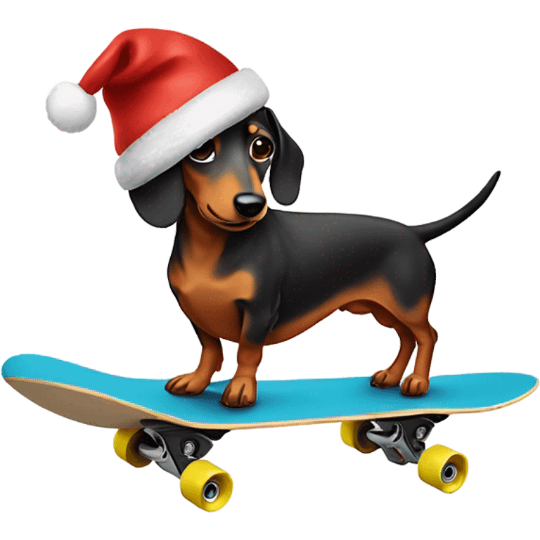 Sausage dog with a Christmas hat on riding a skate board emoji