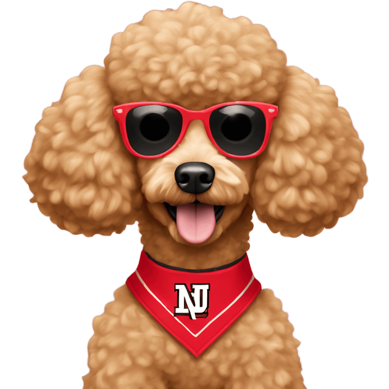 Apricot Poodle wearing a Cornhusker jersey and sunglasses  emoji