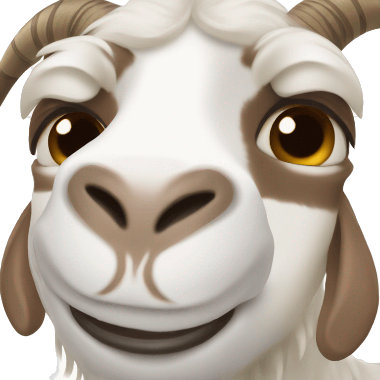 A boer goat with a brown face but white around his eyes  emoji