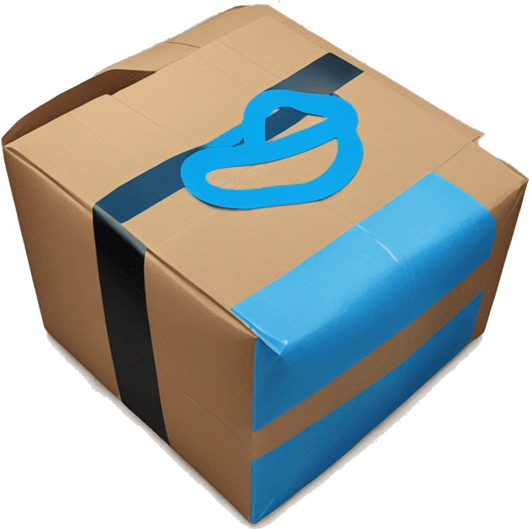 a brown package taped with blue and black tape, with the amazon logo on the side  emoji