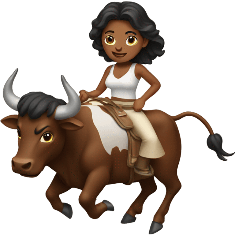 Brown woman ride a bull emoji