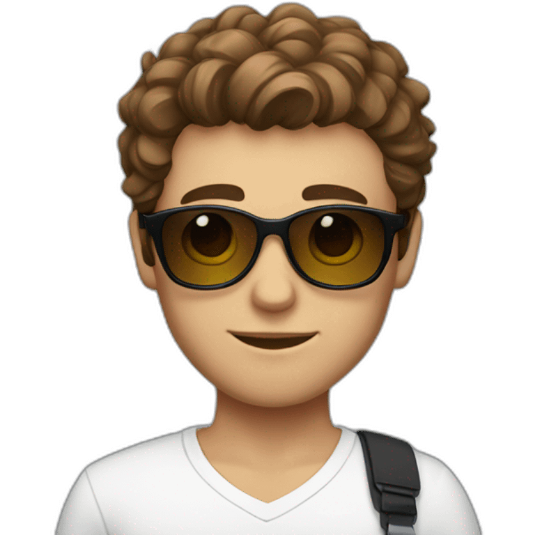 A young fit man with a white shirt and sunglasses on his hair with brown hair and a French flag in his hand emoji