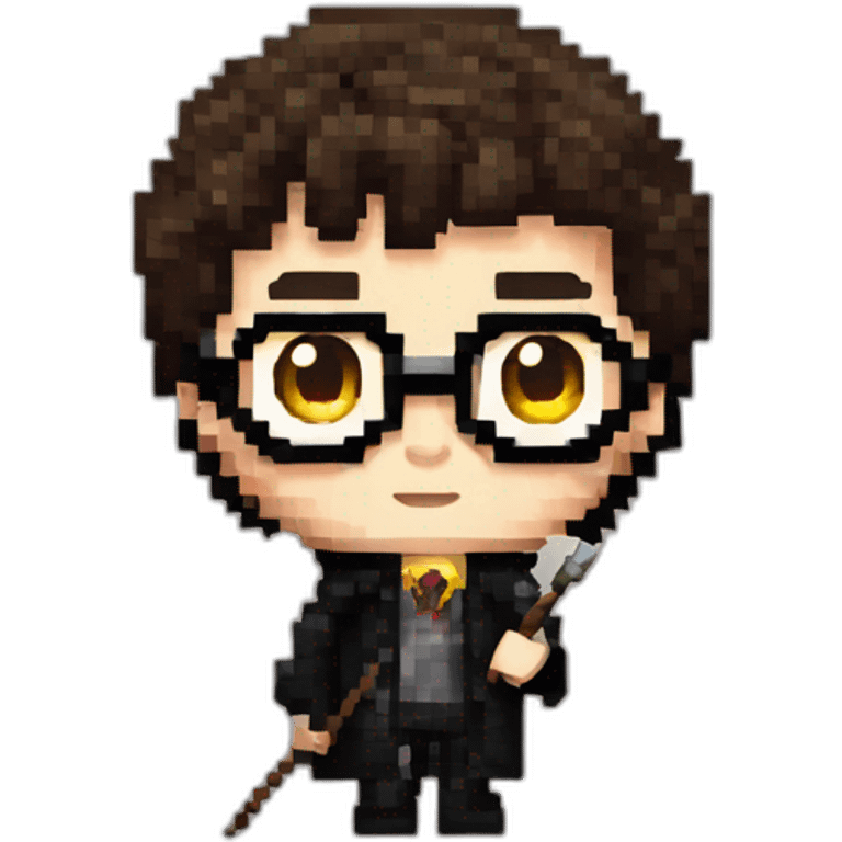 Detailed pixel art Harry Potter with wand emoji