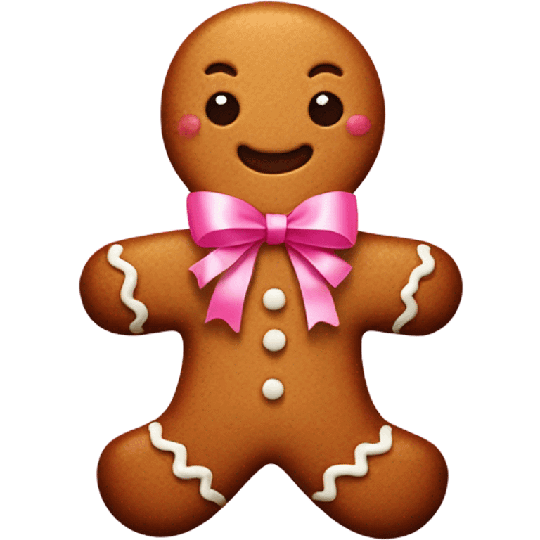 Gingerbread man with a cute pink ribbon  emoji