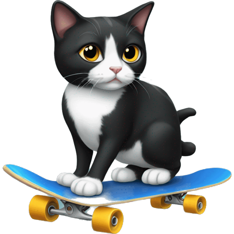 Tuxedo Cat on a skateboard emoji