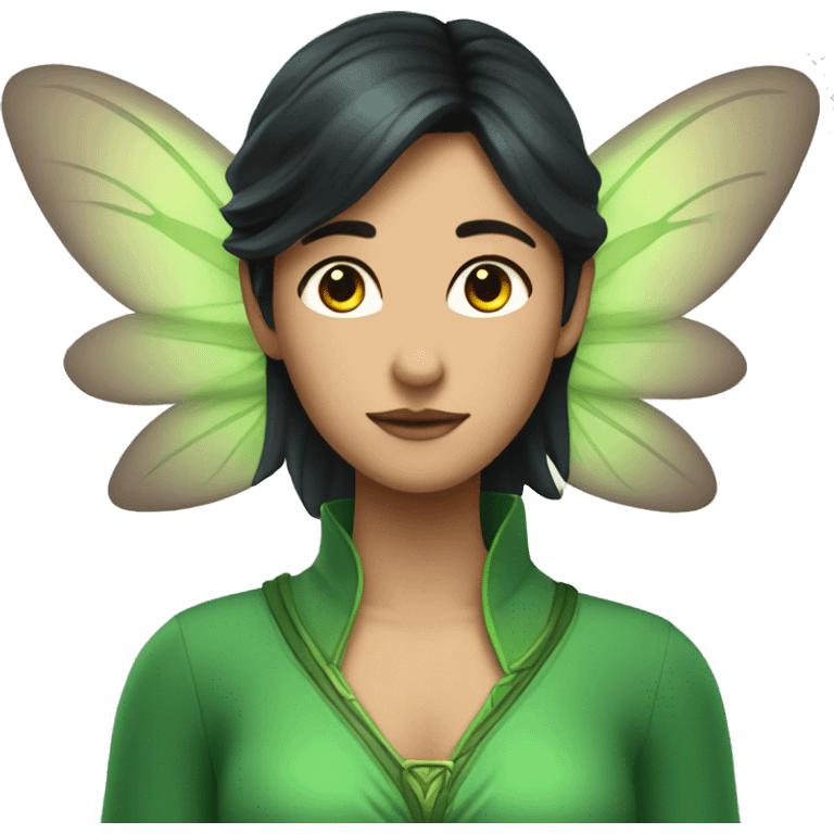 fairy with dark hair and green dress and green wing emoji