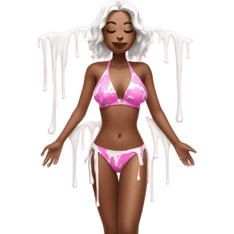 Woman wearing pink bikini with dripping white paint  emoji