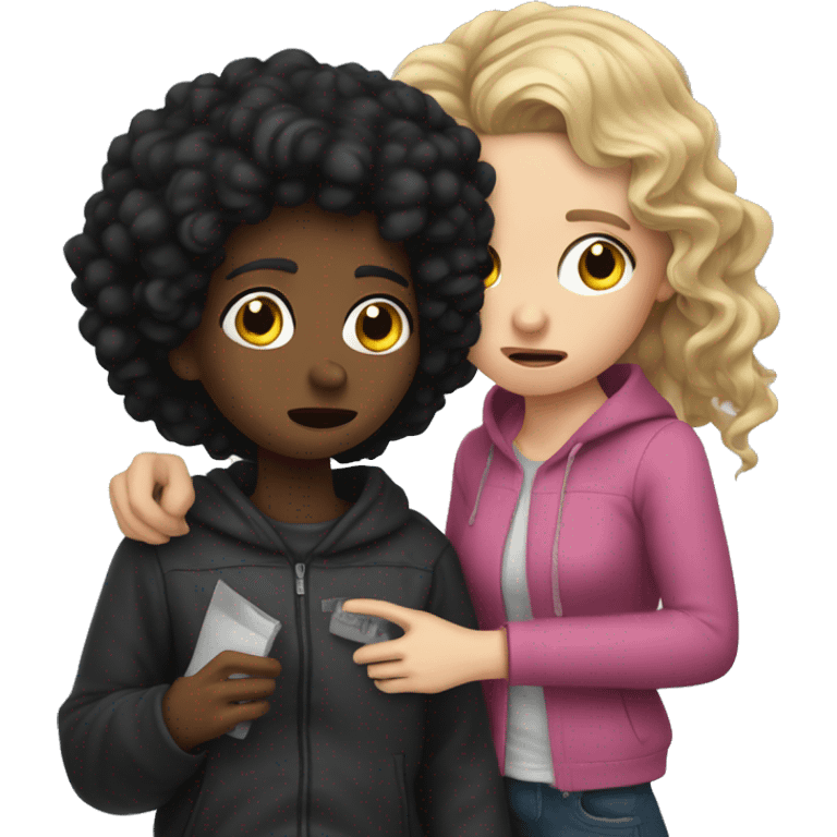  white girl with curly black hair crying next to a thief who stole a bag emoji