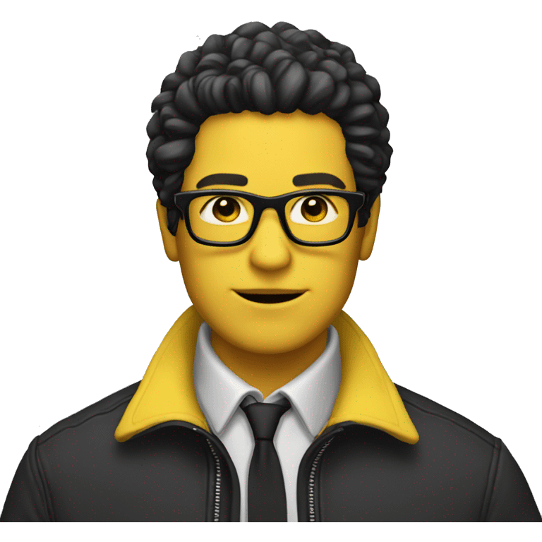 a guy with white skin in a yellow jacket wearing black glasses with hair styled emoji