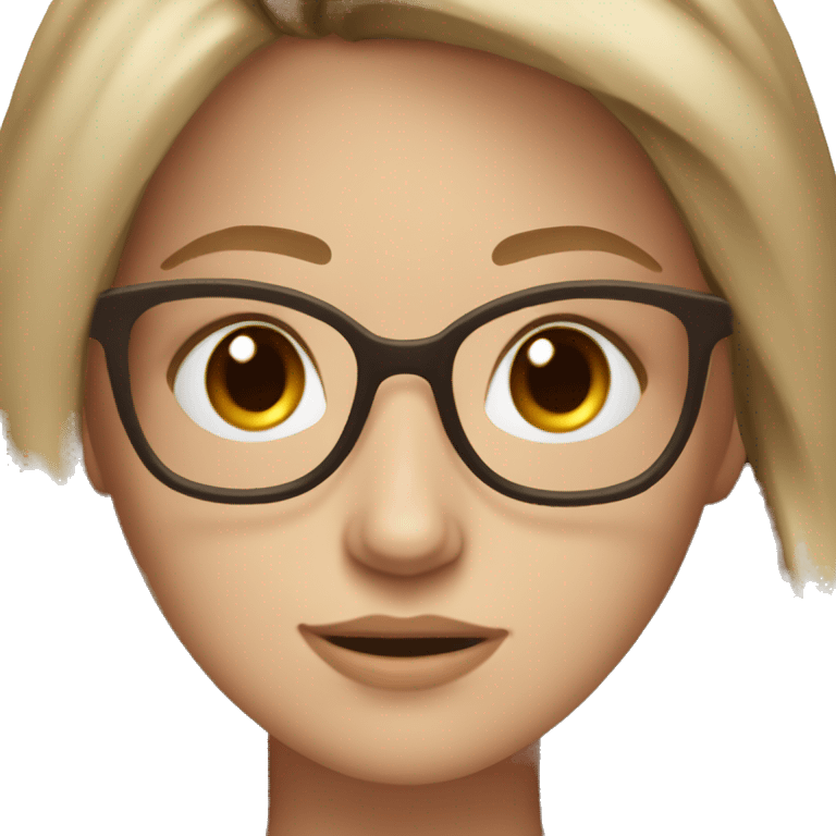 create a white girl rolling her eyes with dark blonde hair to her shoulders with grey eyes and big brown square-ish glasses  emoji