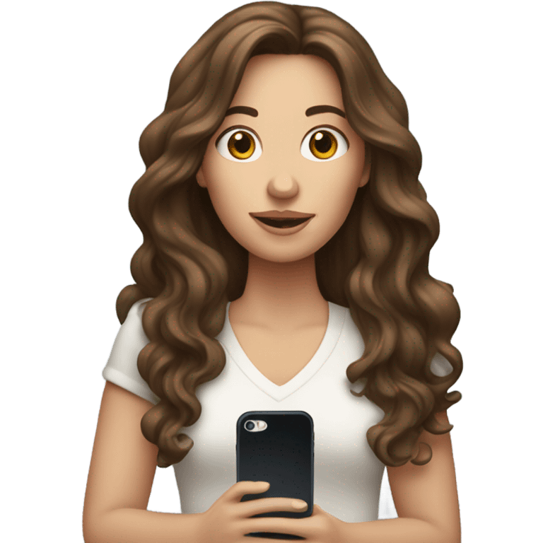 white woman with brown long wavy hair with iphone emoji