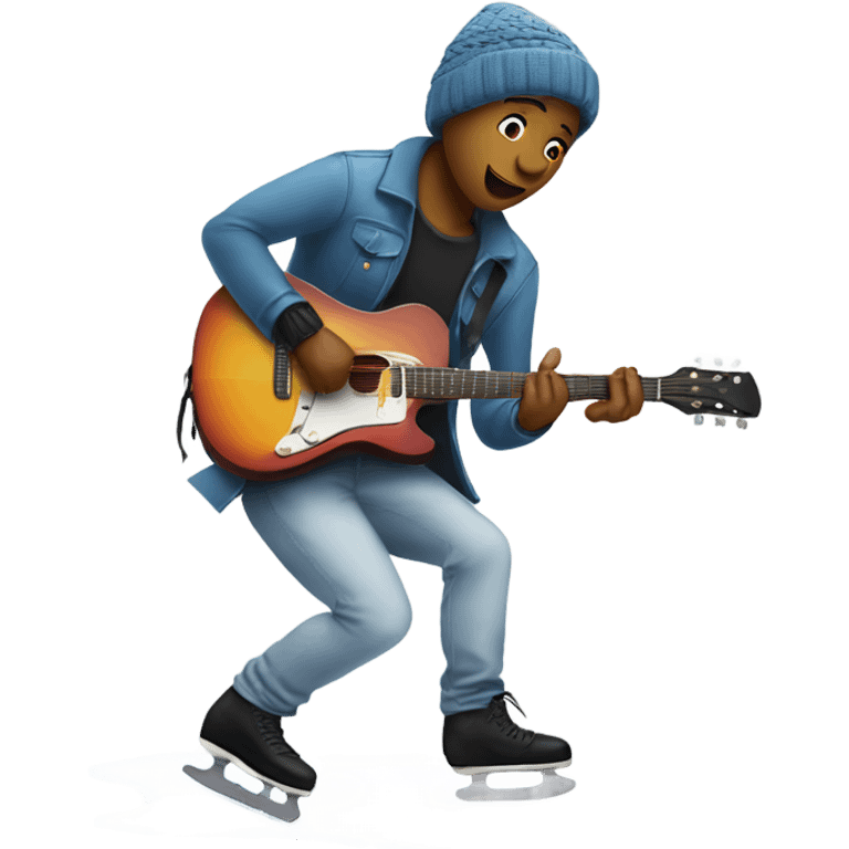 Guitarist playing guitar while skating on an ice rink emoji