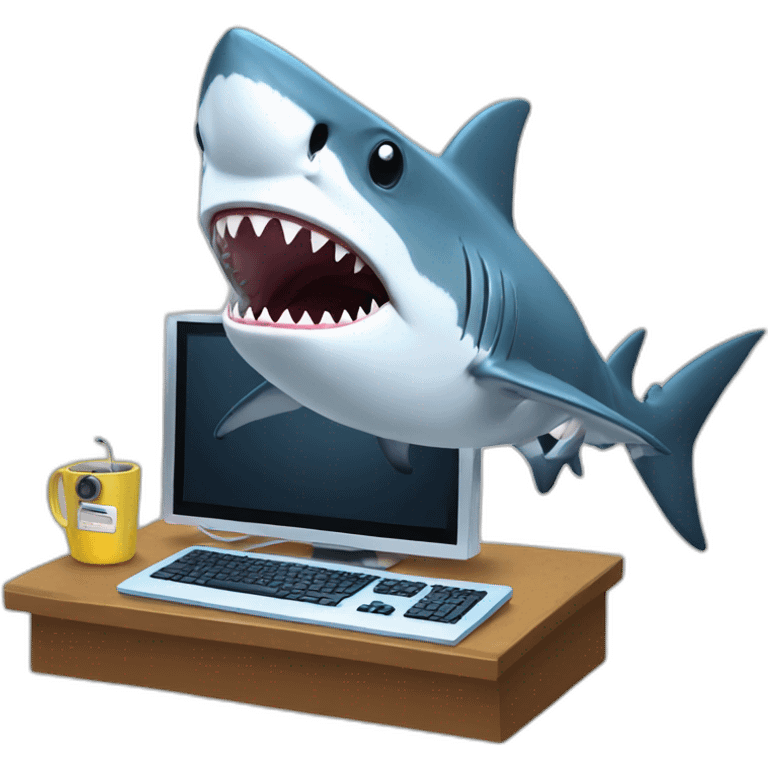 shark playing on the computer emoji