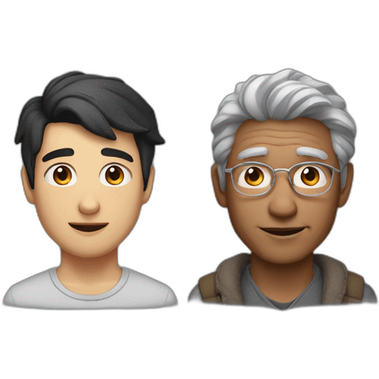 a 23 year old man with dark black hair with a older 65 year old main with grey hair emoji