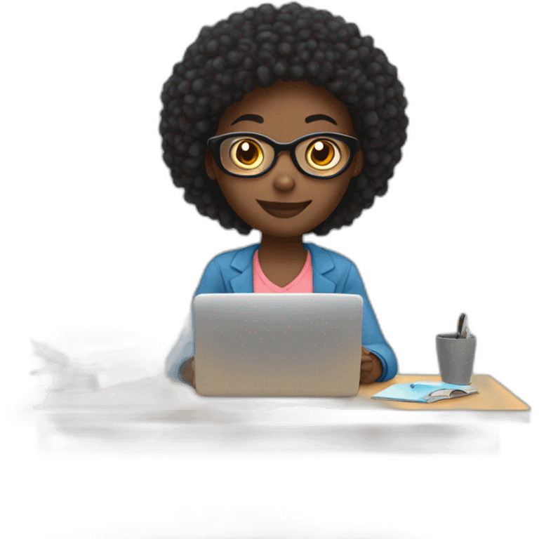 African American taking classes online in front of the computer emoji