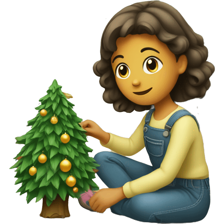 A little girl fixing a christmas tree emoji