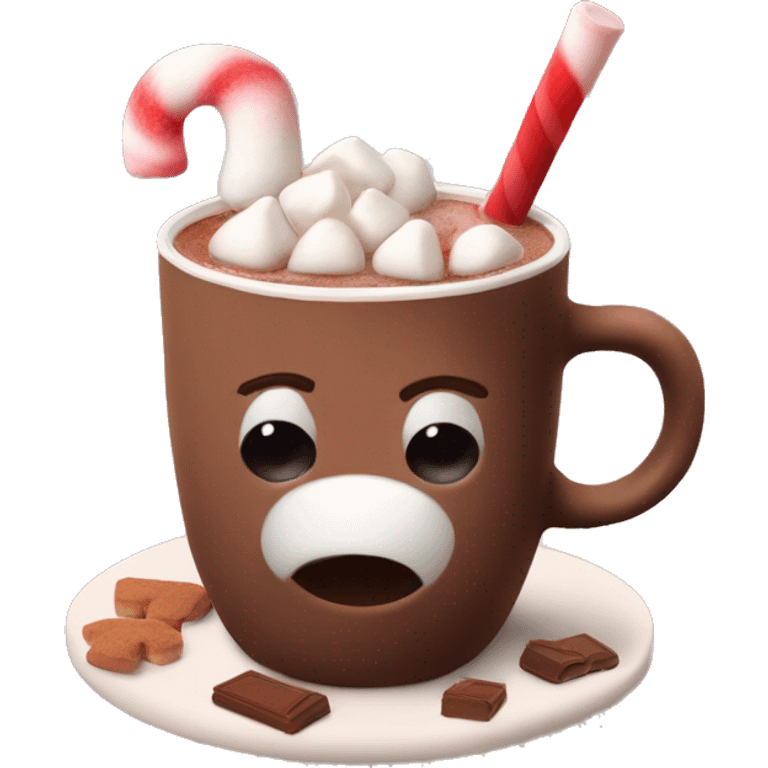 Hot chocolate giving winter vibes w a cup of red colour and marshmallows on top with cokees man  emoji