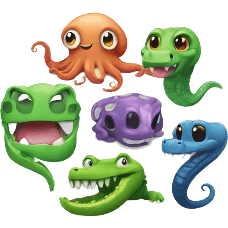 Octopus and crocodile and snake as friends  emoji