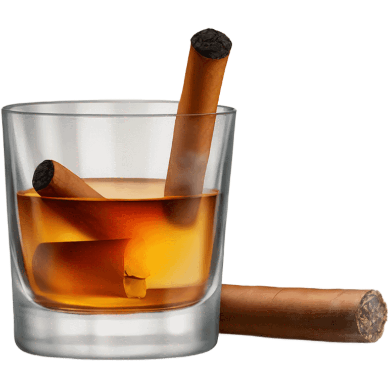 Whiskey glass with cigar in front of the glass emoji