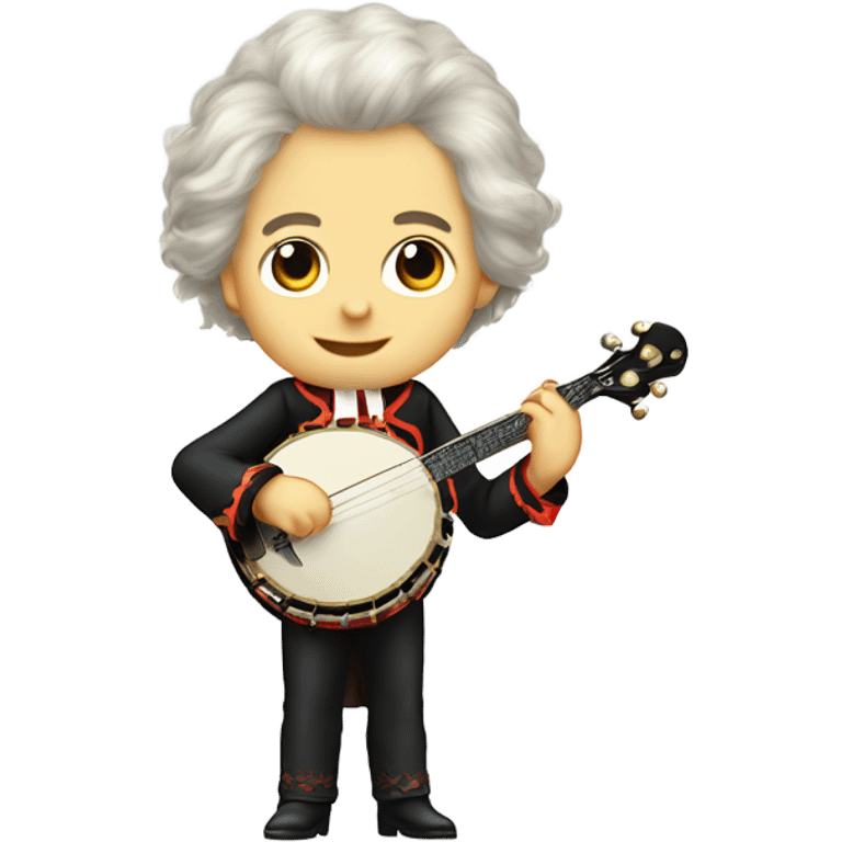 Wolfgang Mozart chibi wig standing young 5-string banjo emoji