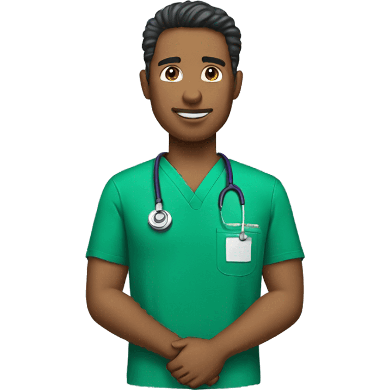 male portrait with green shirt wearing scrubs  emoji