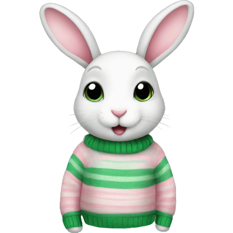 Cute rabbit wearing green, pink stripe sweater emoji