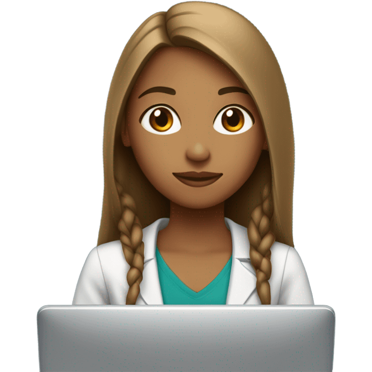 Medium straight hair computer science girl intern with a computer  light brown skin emoji