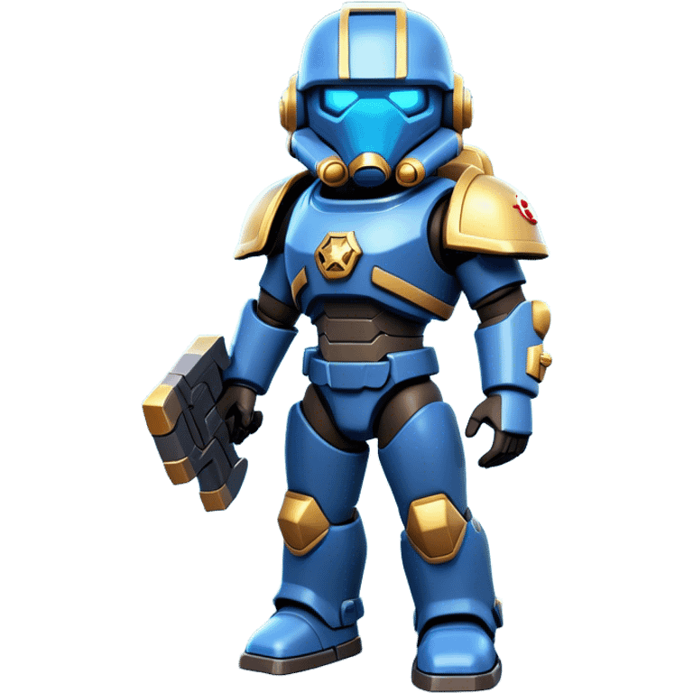 Clash of Clans aesthetic: Cinematic Playful Terran Marine Hero Emoji, rendered in a 3D vector-style similar to standard emojis with minimal shading and bold, simplified shapes. A compact, heroic isometric figure clad in futuristic power armor with signature energy accents, softly glowing with a cosmic battle charm. Simplified yet unmistakably iconic, highly detailed and consistent, glowing with a soft radiant shine and high gloss. Stylized with a touch of interstellar valor and a soft glowing outline, capturing the essence of an elite space warrior with a friendly, playful manner! emoji