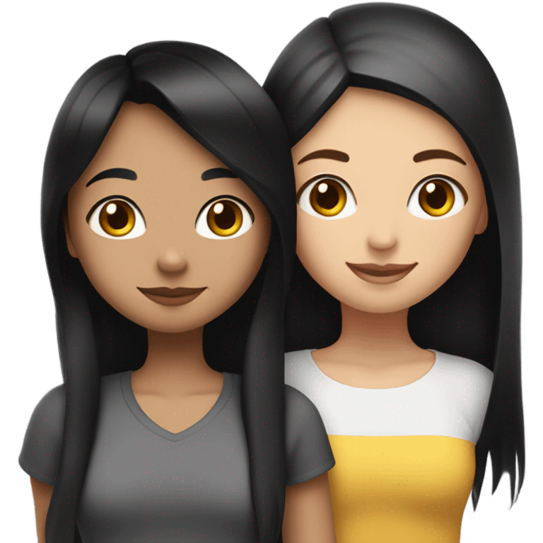 White girl with black straight hair and Hispanic girl with black straight hair lesbian couple  emoji