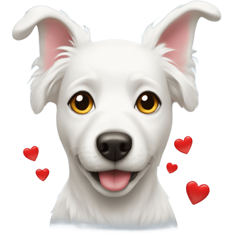 White dog with hearts emoji