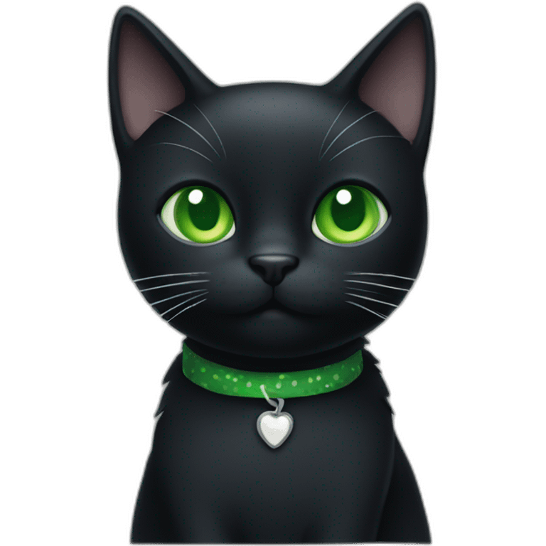 A black cat with green eyes with a white mustache and white small spots in full height emoji