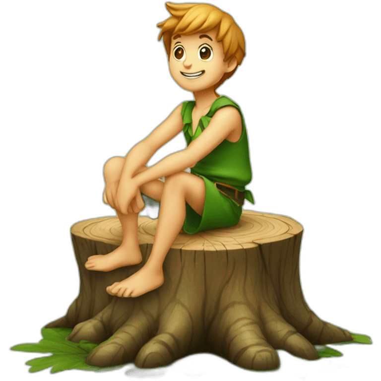 Peter Pan sitting on tree stump emoji